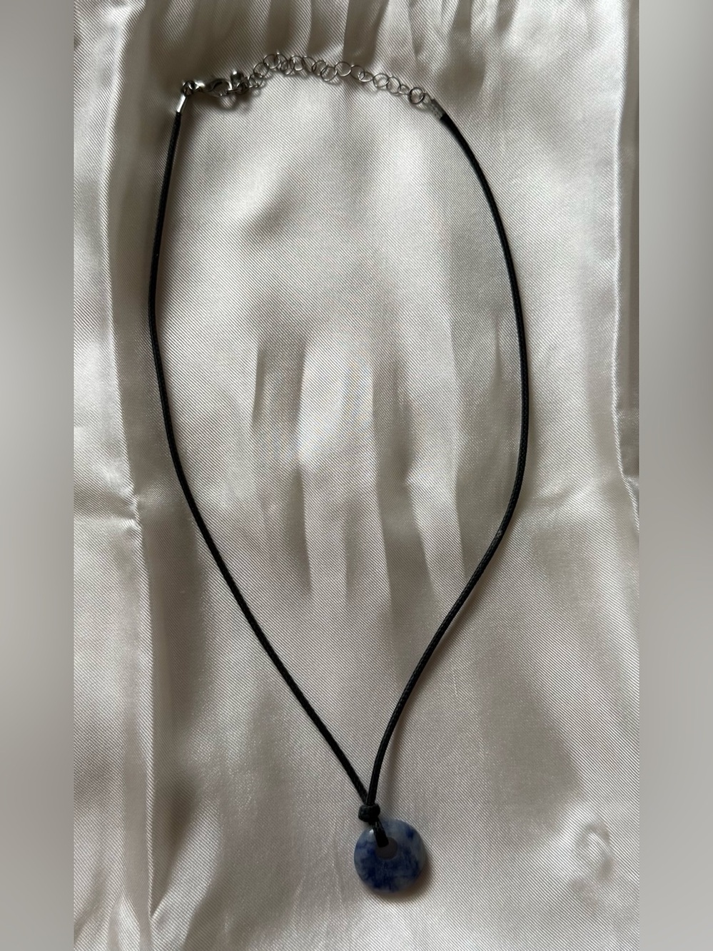Handmade Blue Circle Pendant Necklace on Black Cord